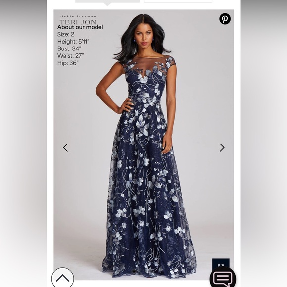 Teri Jon Embroidered Lace Illusion Gown